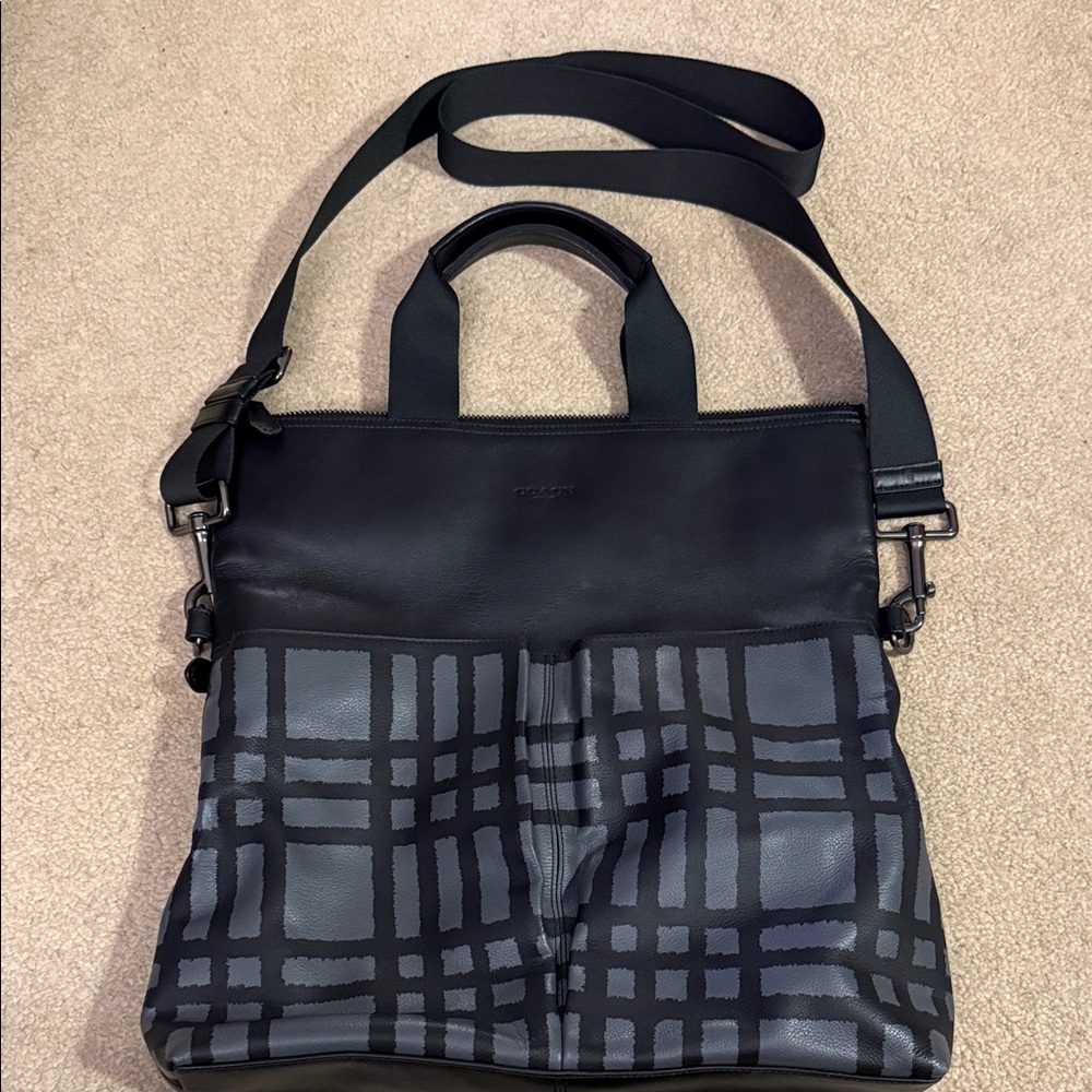 Coach Charles Foldover Tote Black & Grey Plaid - Picture 2 of 16
